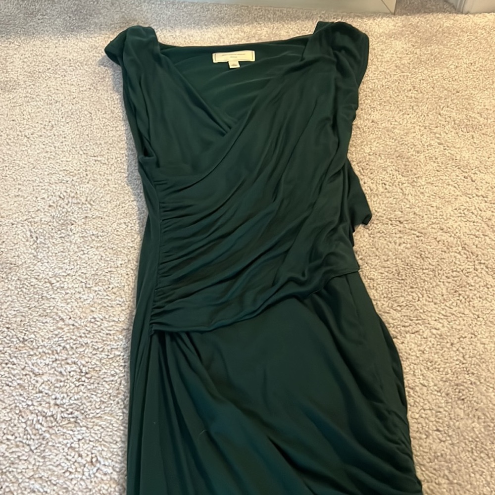 Anthropologie Dark Green Draped V-Neck Dress